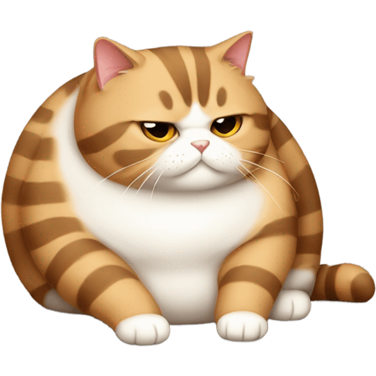 Scottish fat cat of dark reed color in a light stripe lies belly up emoji