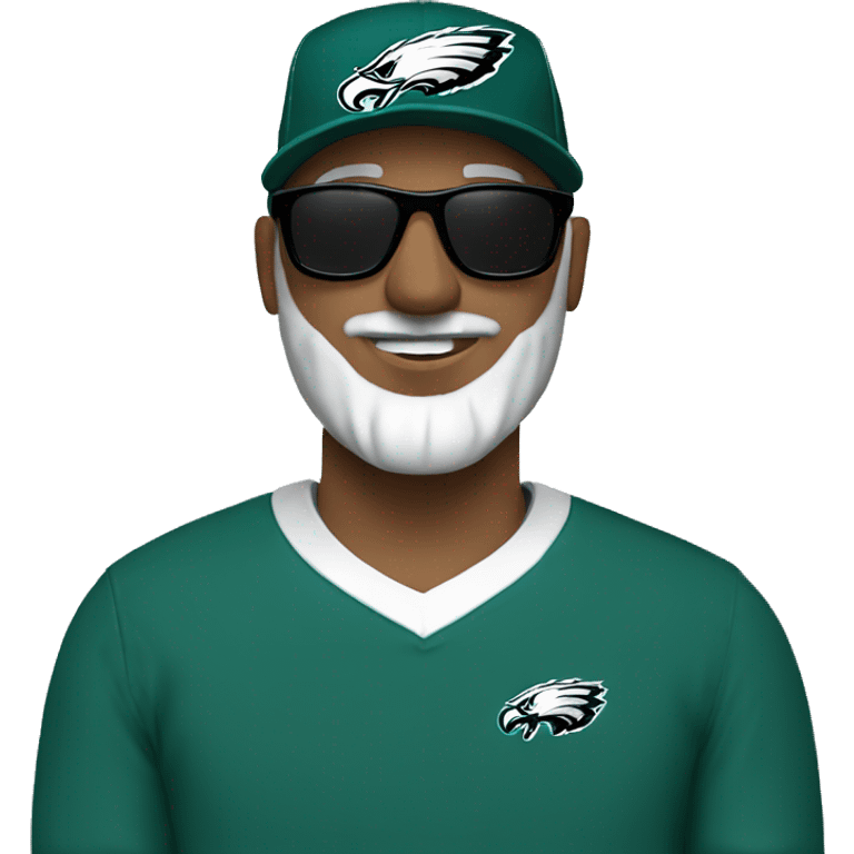 Bald guy black and grey beard wearing Philly eagles cap shirt and sunglasses  emoji