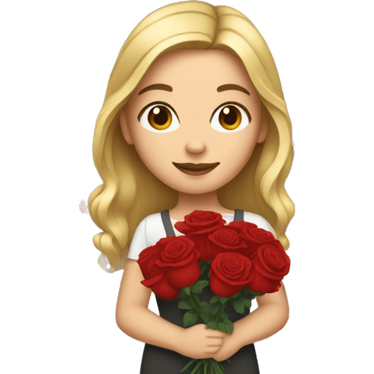 White girl holding roses emoji