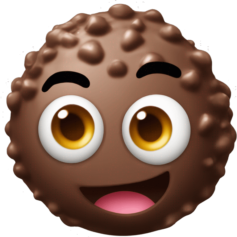 Create a chocolate truffle with very animated eyes and a lively expression. The truffle should look rich and glossy. Use a simple background to highlight the truffle. emoji