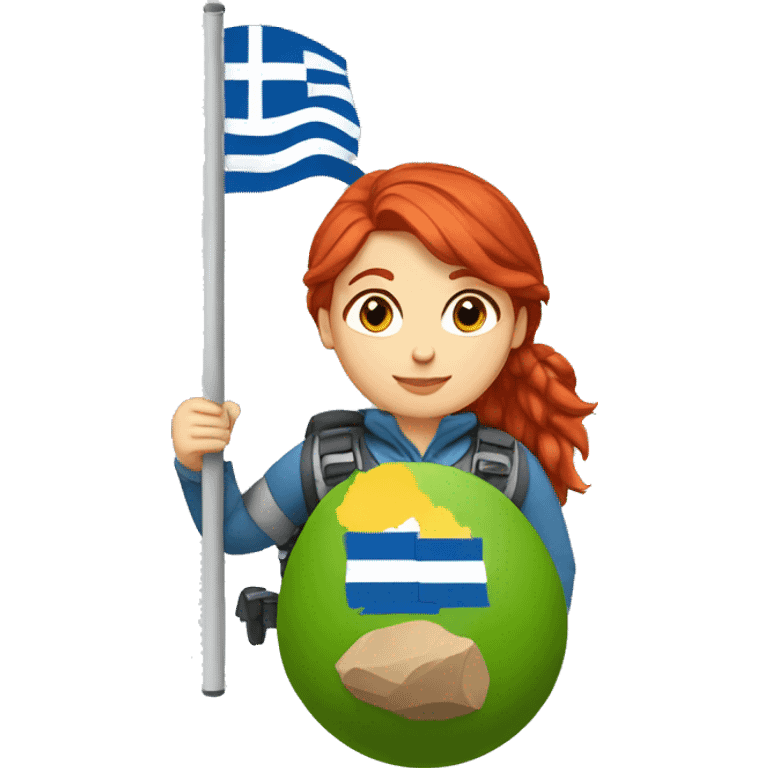 female mountaineer red hair with easter egg and greek flag  emoji