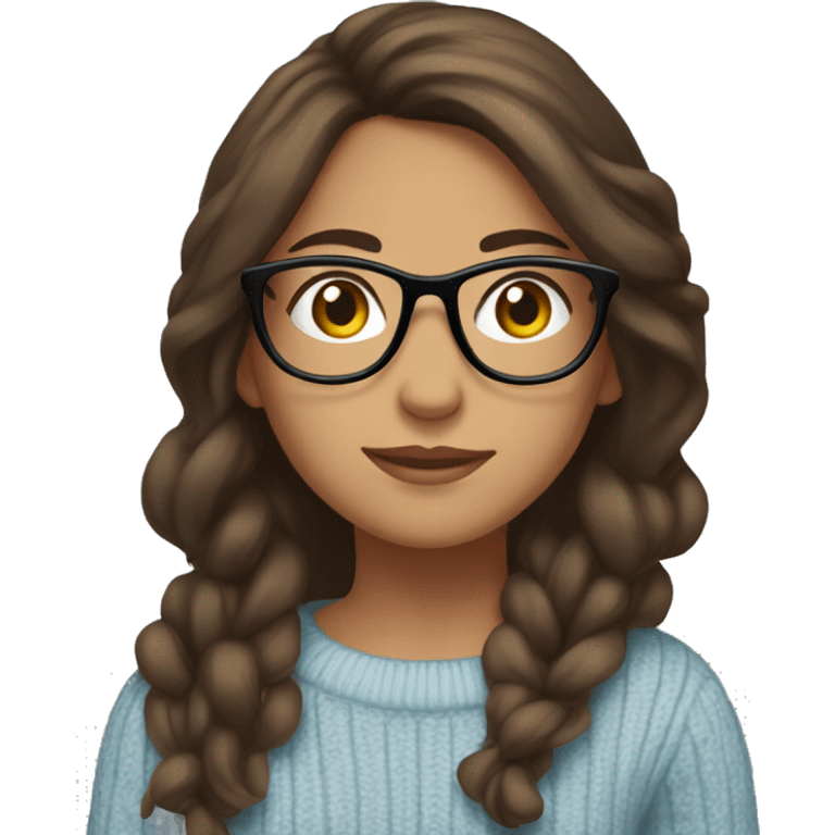 hispanic girl, long brown hair, brown eyes, full body, glasses, young, light blue winter sweater emoji