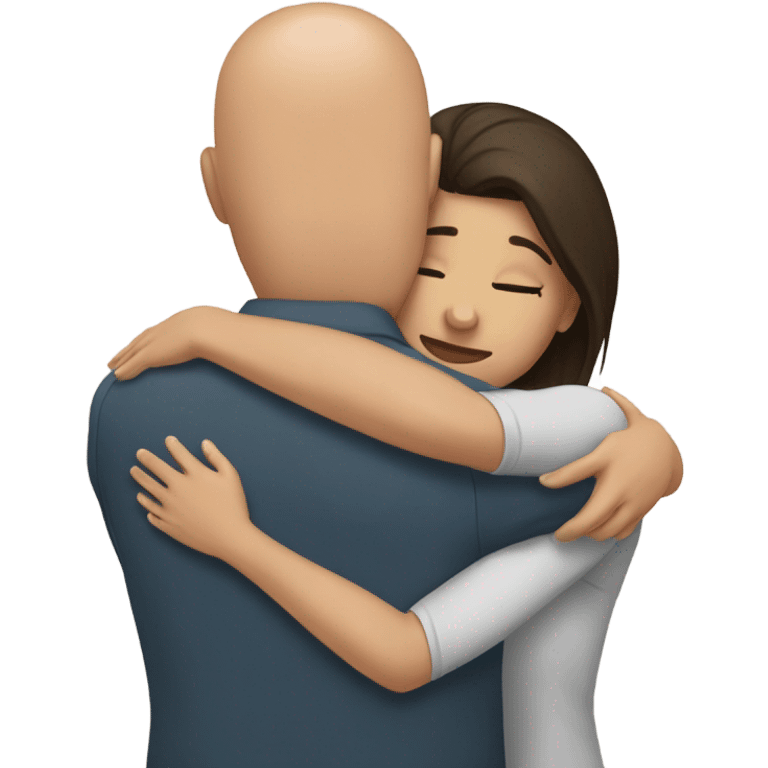 Comforting hug from brunette female to shorter bald male emoji