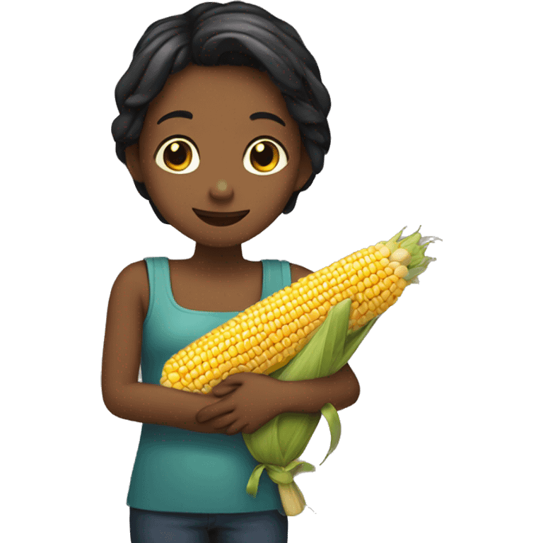 Girl hugging corn emoji