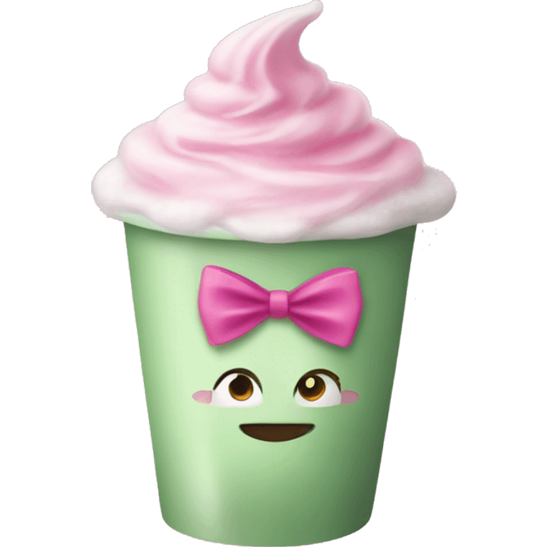 Cute Iced macha cup with a pink bow on the cup emoji