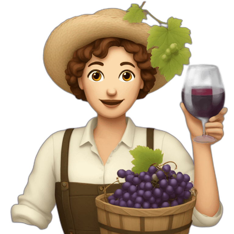 French queer women winegrower with grapes in hands emoji