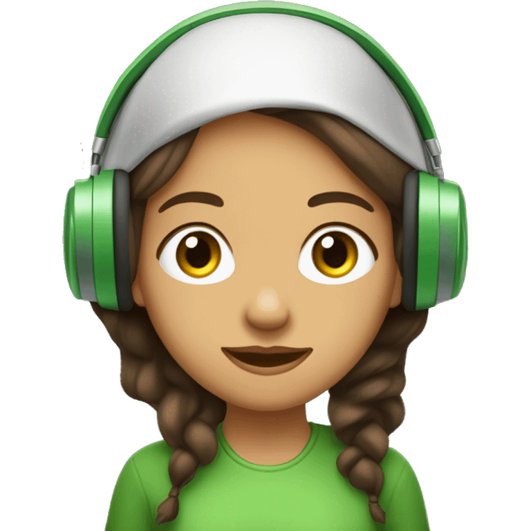 Filles au cheveu brun et les yeux vert avec un casque stéréo sur les oreille emoji