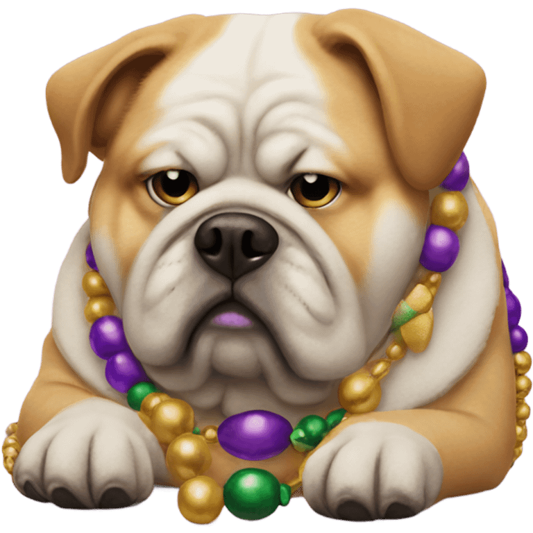 Sad fat dog with Mardi Gras beads emoji