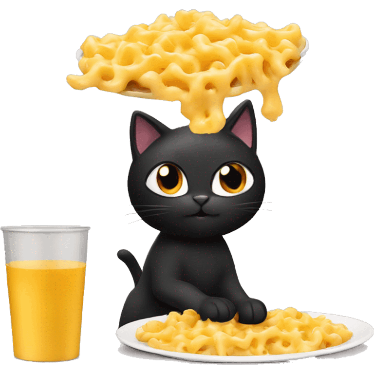 Black cat eating Mac and cheese emoji