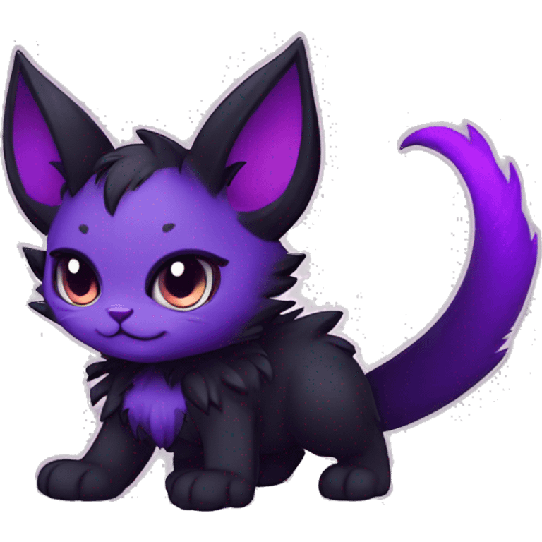 Anthro-Cute-Edgy-Demonic-Vampiric-Batty-Cat-Black-Purple-Contrast-Colors-Fantasy-Fur-Sona-Chibi-Shiny-Fakémon-Hybrid with horns full body emoji