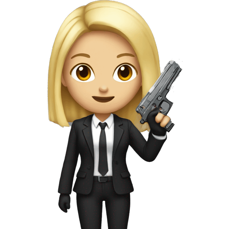 Girl in black suit with gun emoji