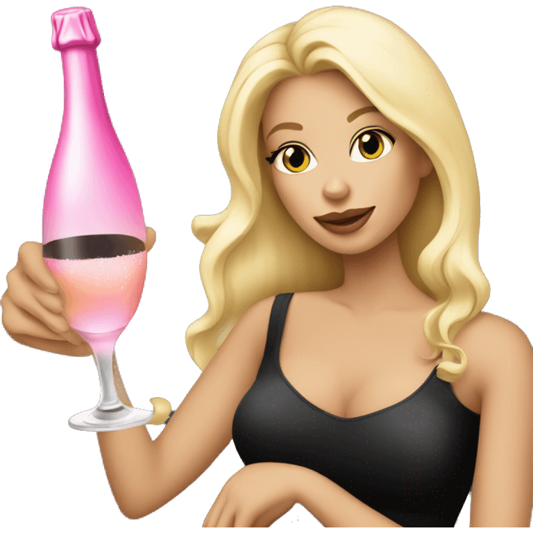 Pretty blonde lady with flowing hair drinking pink champagne and black t-shirt no cleavage emoji