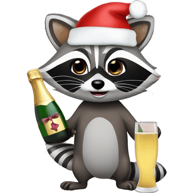 raccoon with christmas hat and bottle of champagne  emoji