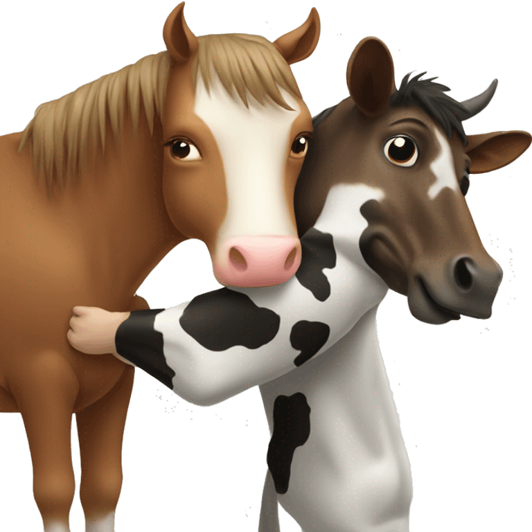 Horse hugging cow from behind emoji