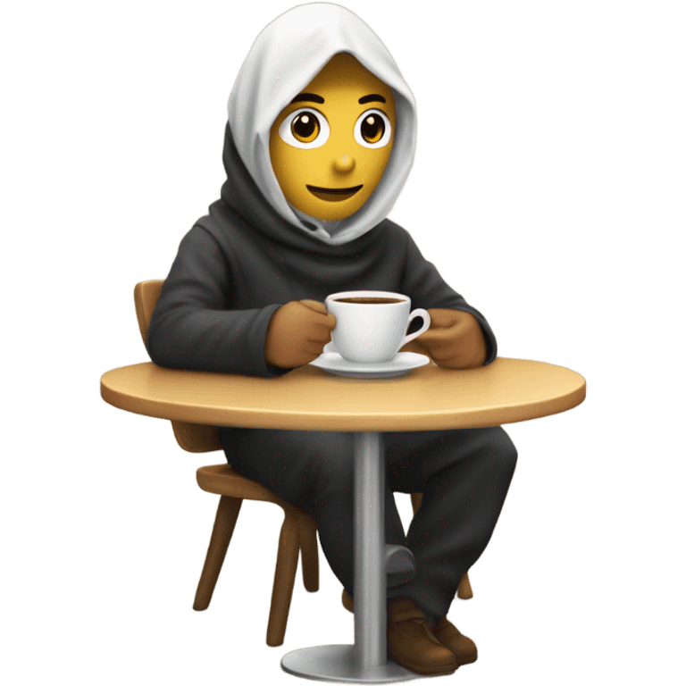 persona con una manta arropada tomando un cafe emoji