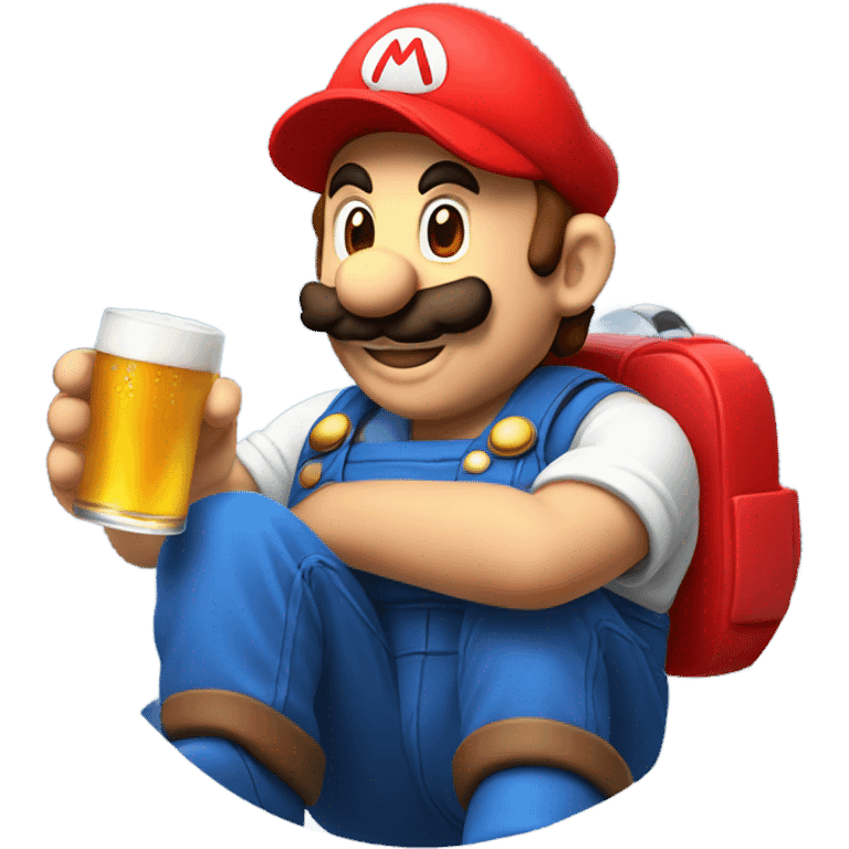 Mario with a beer emoji