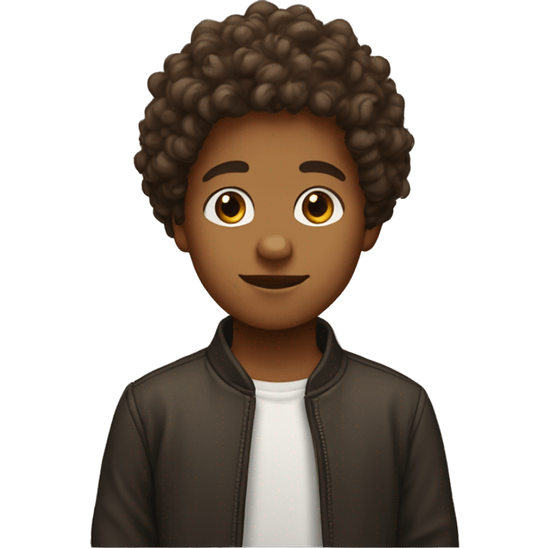 A brown kid with curly hair looks like he is 7 emoji