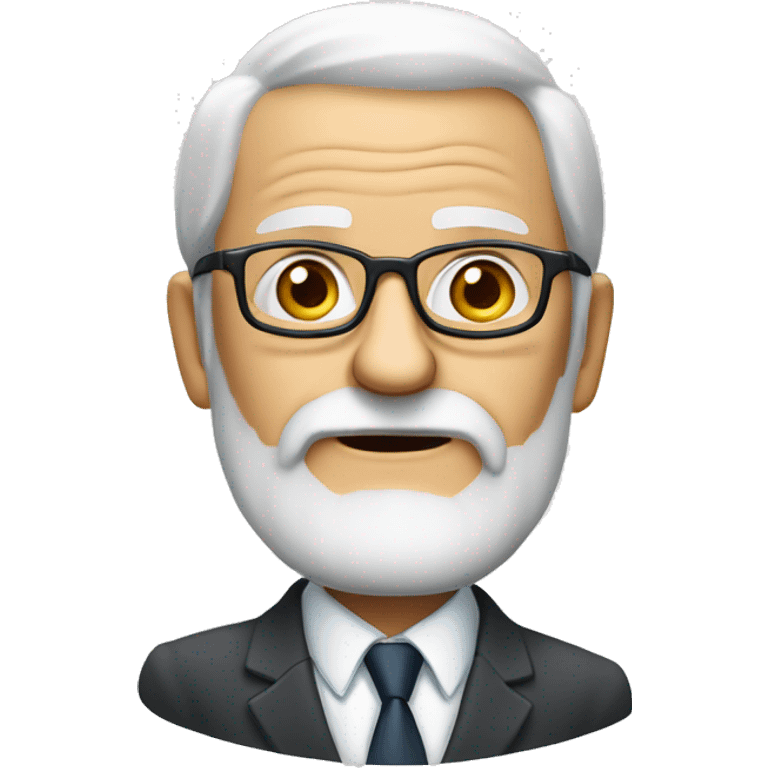 Create an emoji of an elderly, wise man with a white beard and glasses, wearing a business suit and tie, with a thoughtful expression. He should look like an expert in advertising, with a subtle creative touch like a pen or notepad emoji