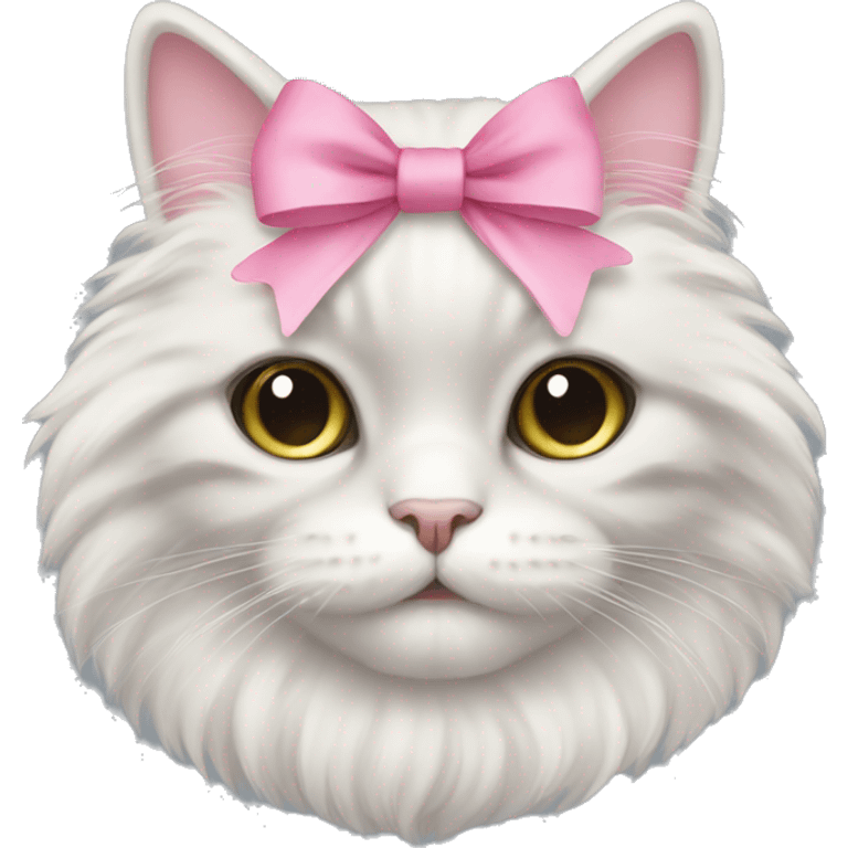 Cute fluffy cat with pink bow emoji