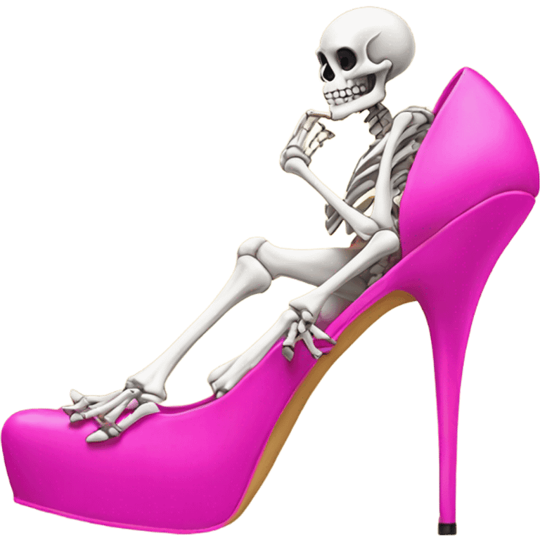 Skeleton wearing extremely tall hot pink high heels  emoji