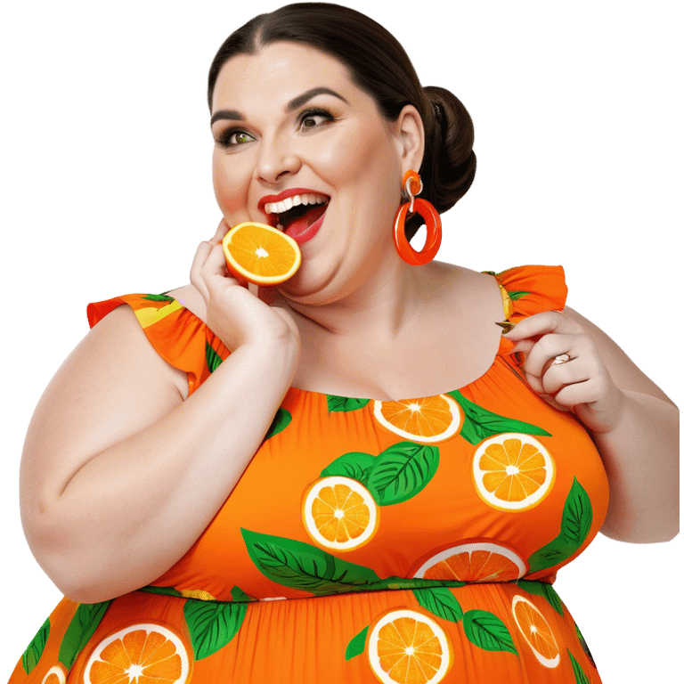 Fat woman eating orange  emoji