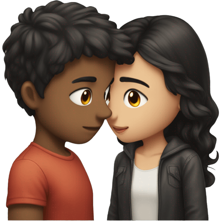 kiss between dark hair well-built boy and dark hair girl emoji