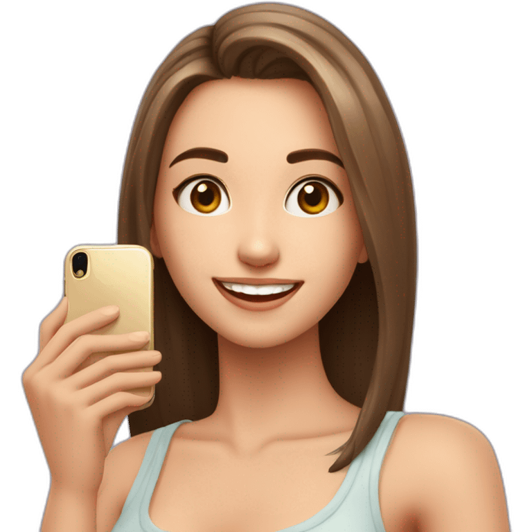 una chica blanca dee 17 años haciéndose un selfie con el móvil y sonriendo emoji