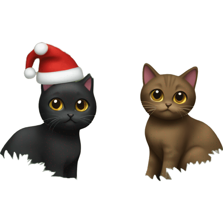 Black cat and brown/brown cat in Christmas tree emoji