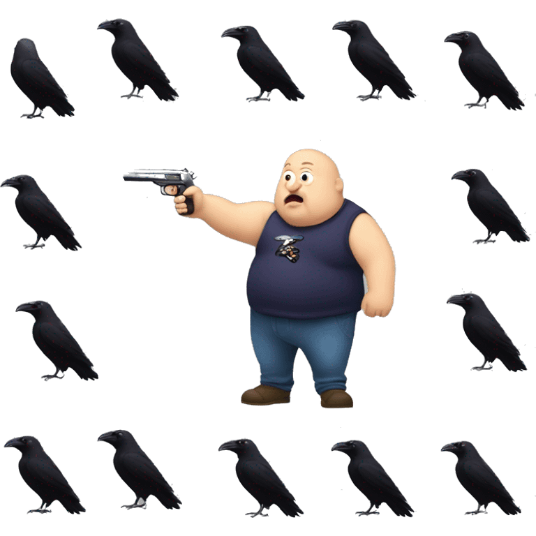 Fat man pointing guns in air with ravens  emoji