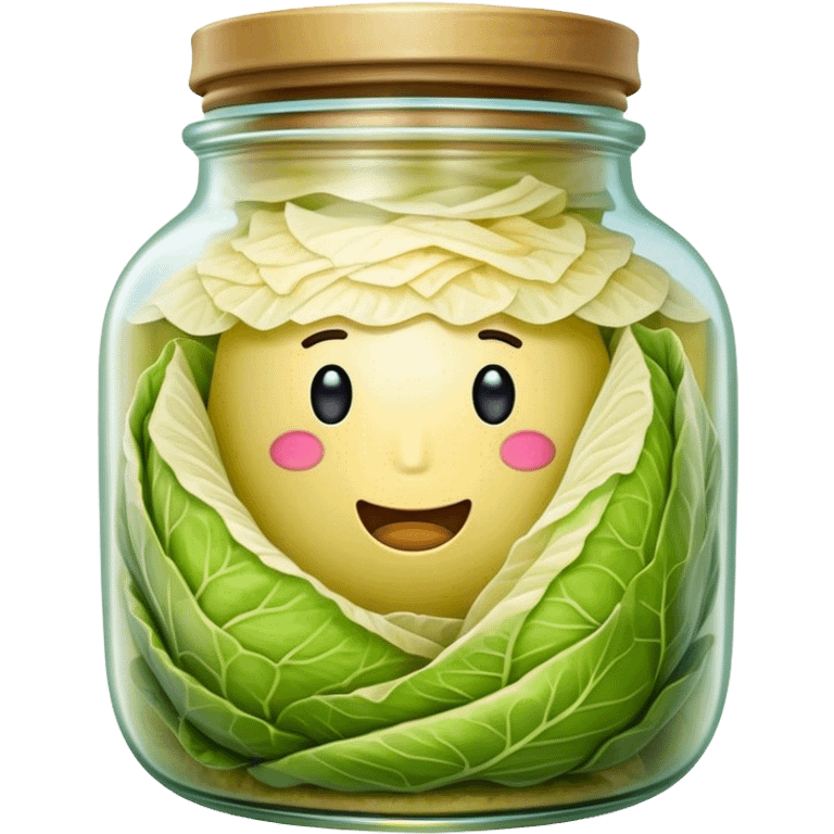 Sauerkraut Cinematic Realistic Sauerkraut Dish Emoji, depicted as tangy fermented cabbage neatly served in a traditional jar, rendered with vibrant textures and crisp, natural lighting. emoji