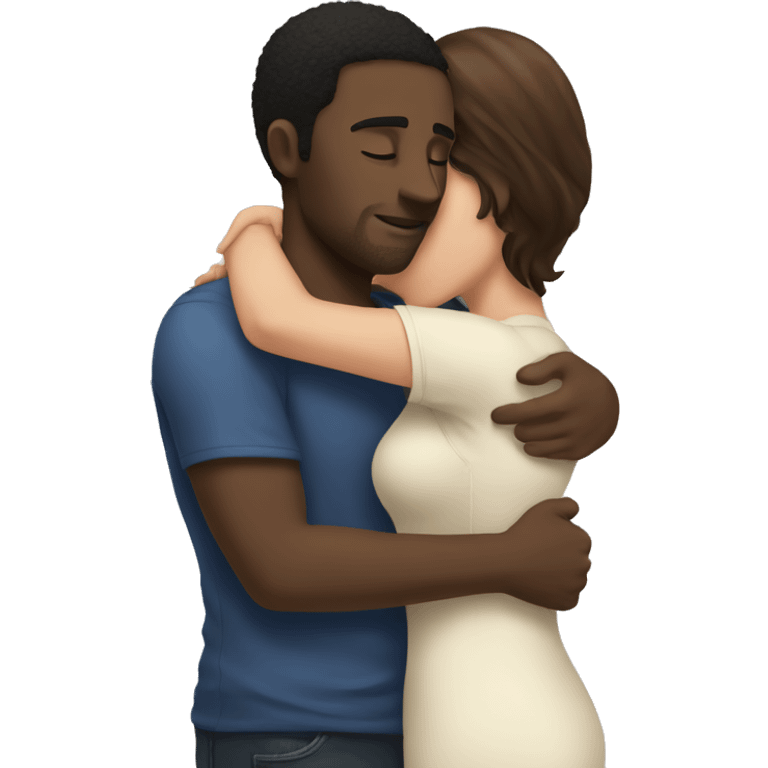 Black man hugging brunette woman emoji