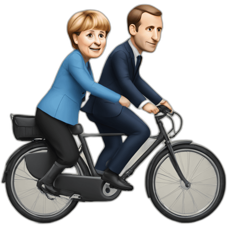 Macron, merkel riding bicycle together emoji