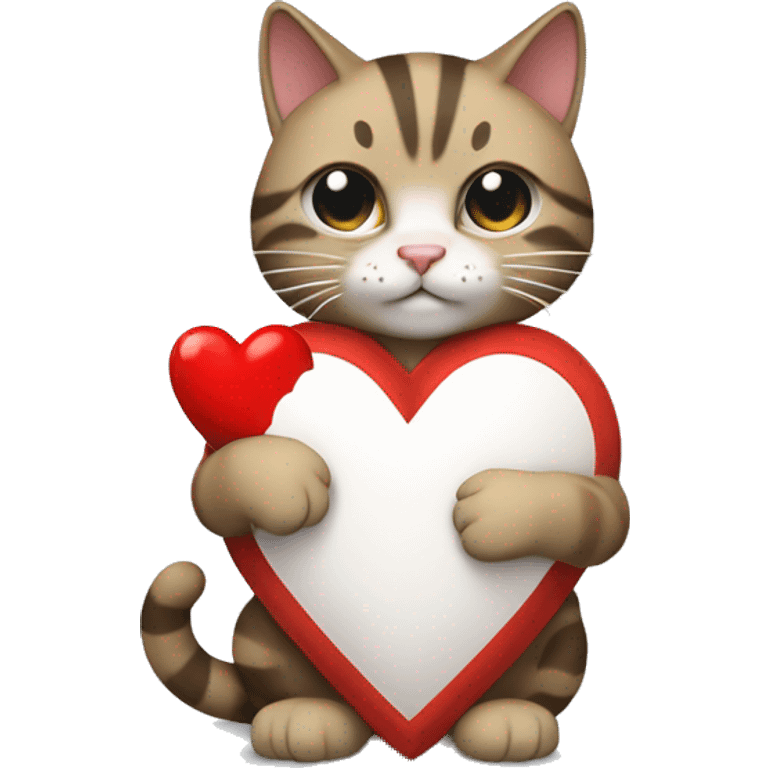 Gato atigrado creando un corazón con un gato blanco pequeño emoji