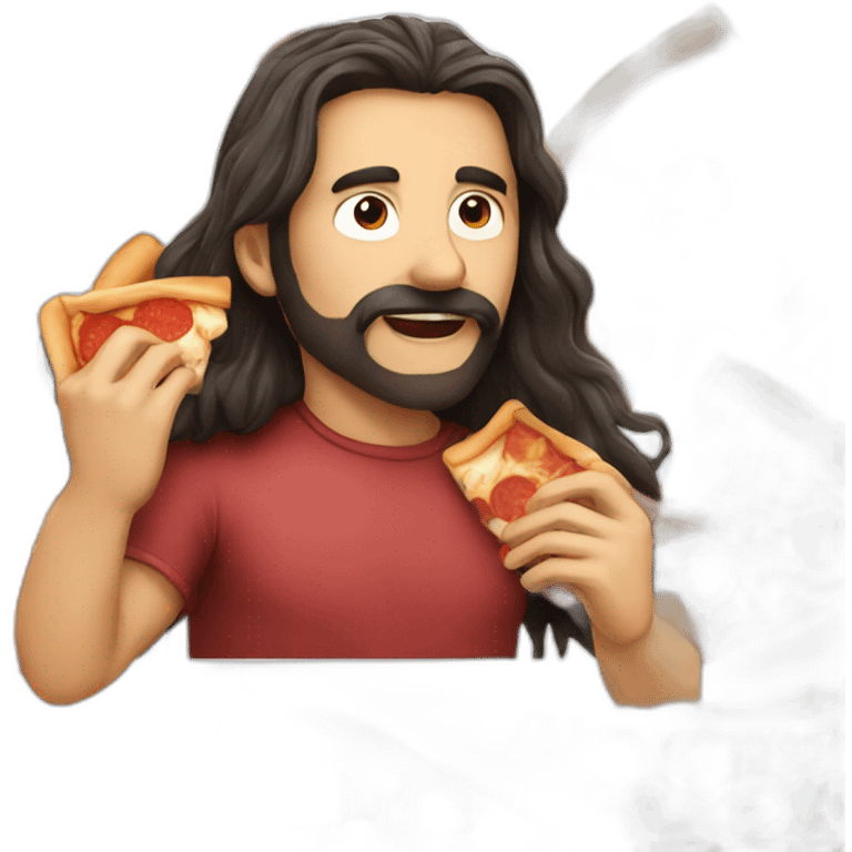 Long dark hair man eating pizza emoji