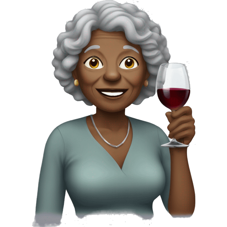 Elderly black woman with gray curly hair drinking wine emoji