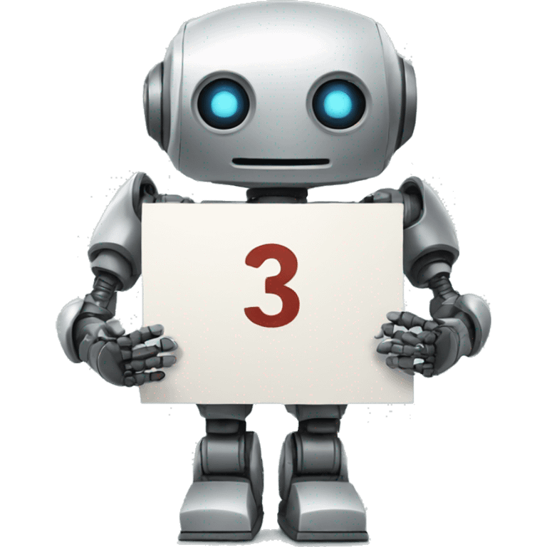 robot holding a sign with number three emoji