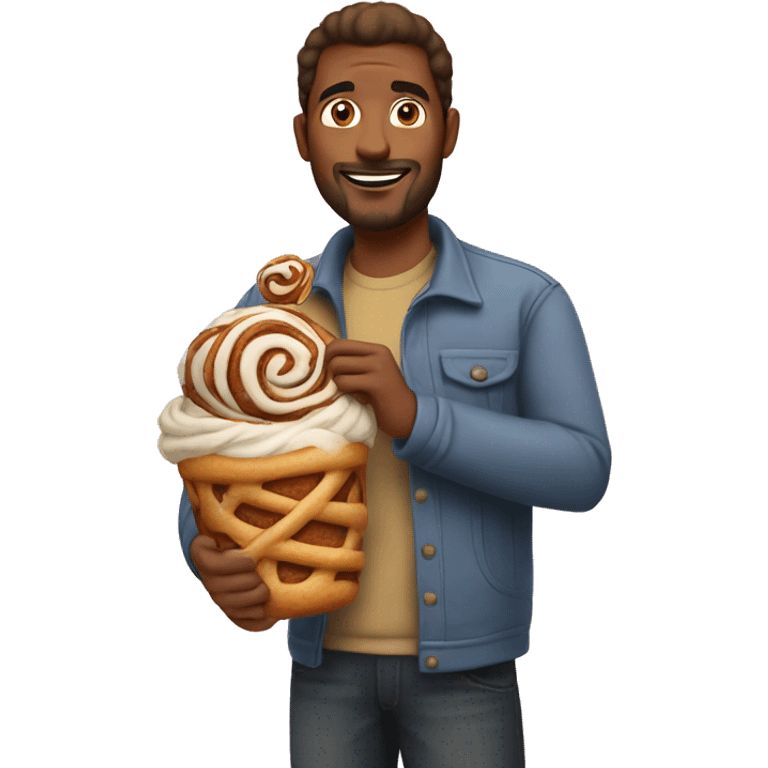 A dad holding a Cinnabon  emoji