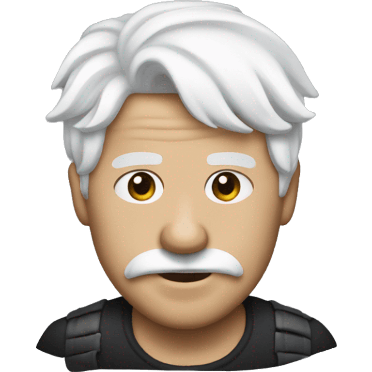 man with white hair and a blindfold biting lip emoji