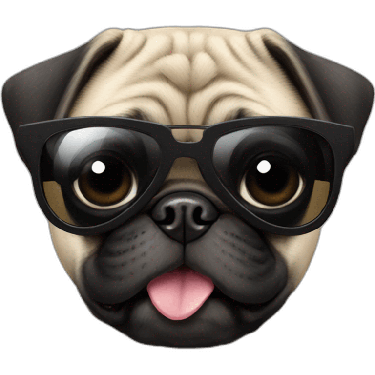 A pug wearing a black moustache and black sunglasses   emoji