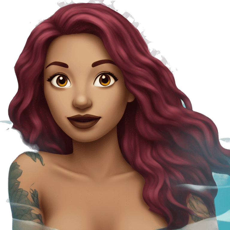 Beautiful tattooed  burgundy long haired woman swimming in a pool emoji