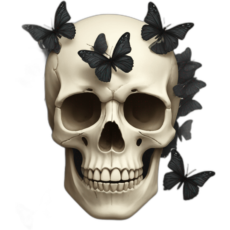 Skull and black butterflies emoji