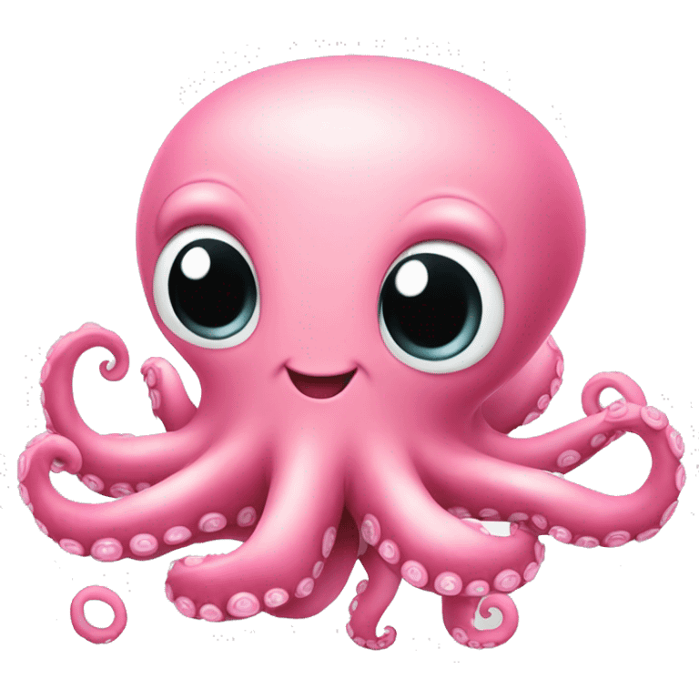 Cute pink happy octopus with just four smooth tentacles  emoji