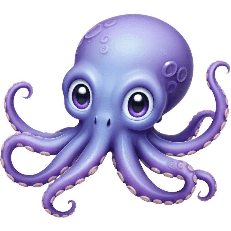 Cinematic Cute Baby Octopus Portrait Emoji, Head tilted slightly in a curious and endearing way, featuring a smooth, rounded light blue-purple body with enormous, sparkling eyes filled with warmth and innocence, delicate tentacles curling playfully, Simplified yet irresistibly adorable features, highly detailed, glowing with a soft, dreamy marine glow, high shine, affectionate and gentle, stylized with a touch of whimsical deep-sea charm, soft glowing outline, capturing the essence of a tiny, inquisitive octopus that looks ready to gently drift into your heart! emoji