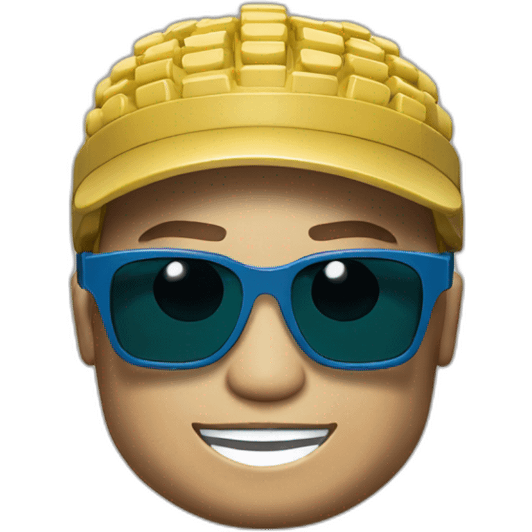 Lego head of tennis player in sport sunglasses and sport cap emoji