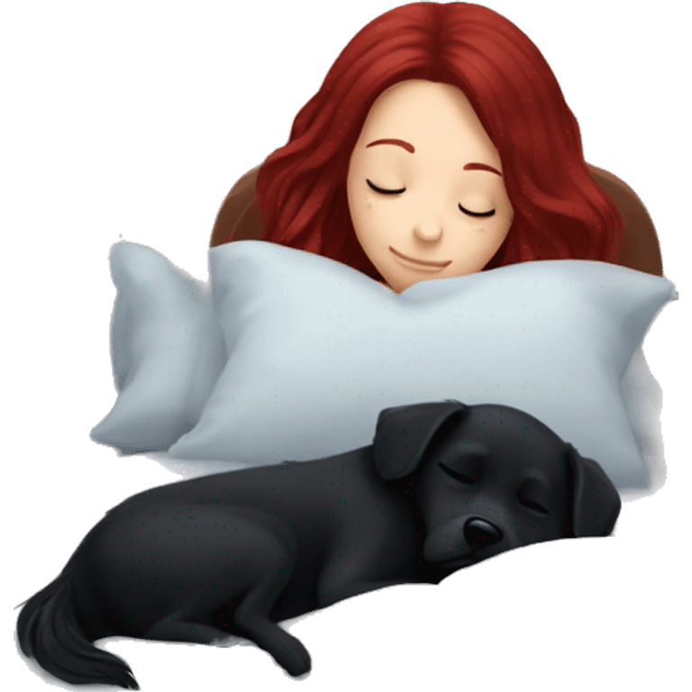 Dark red hair girl sleep with her maltese black dog emoji