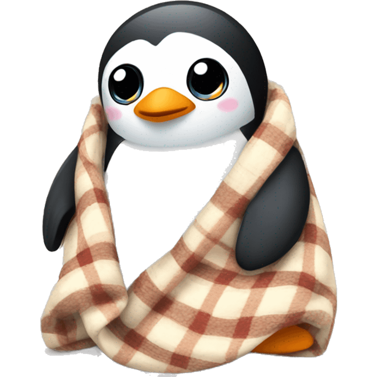 a cosy cute penguin in a blanket emoji