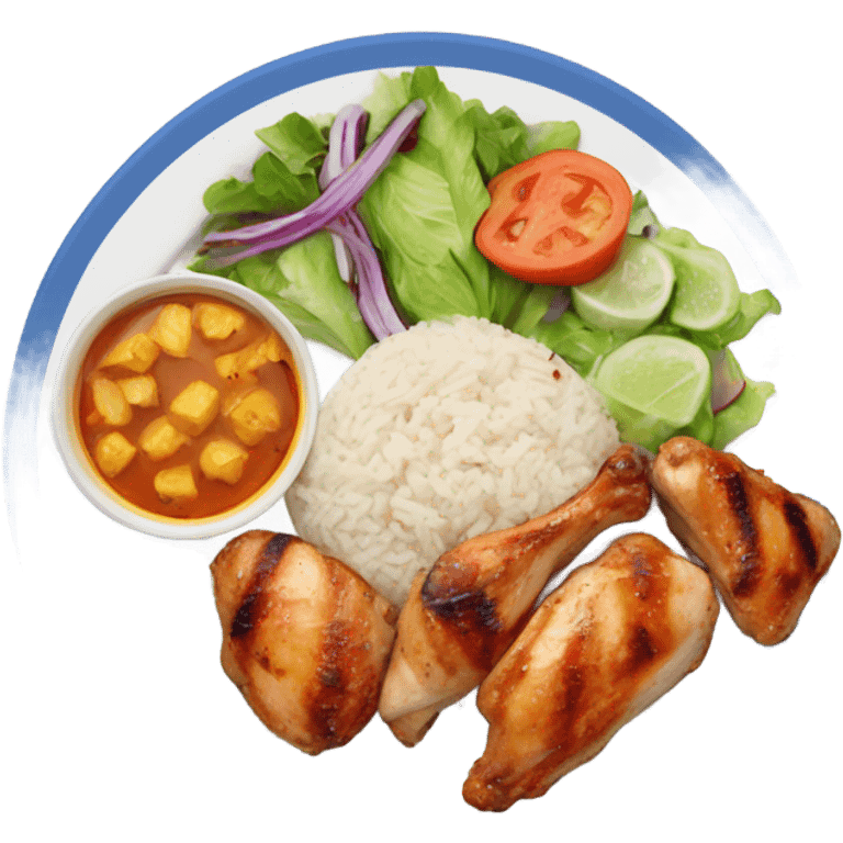 Grilled chicken, rice, salad, on a plate emoji