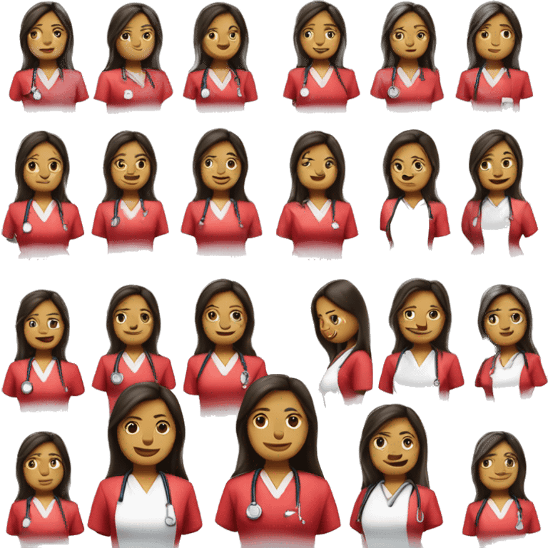 Mid 30 long hair Filipina Nurse red scrubs without stethoscope  emoji