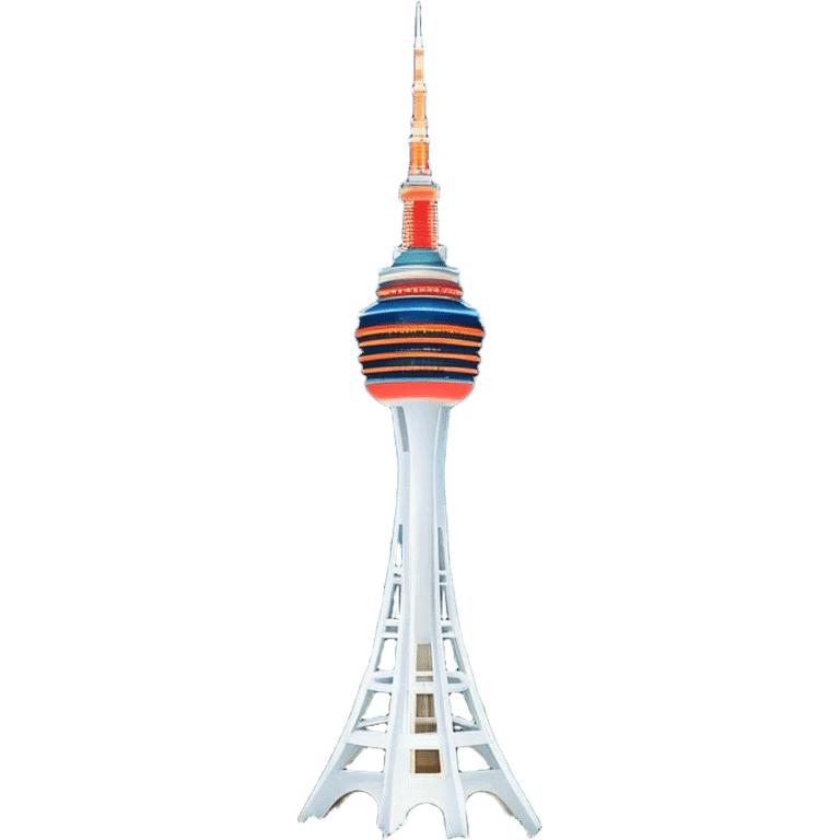 Cinematic Realistic N Seoul Tower Landmark Emoji, featuring the iconic tower perched atop Namsan Mountain, glowing against the night sky with panoramic city lights stretching beyond. emoji