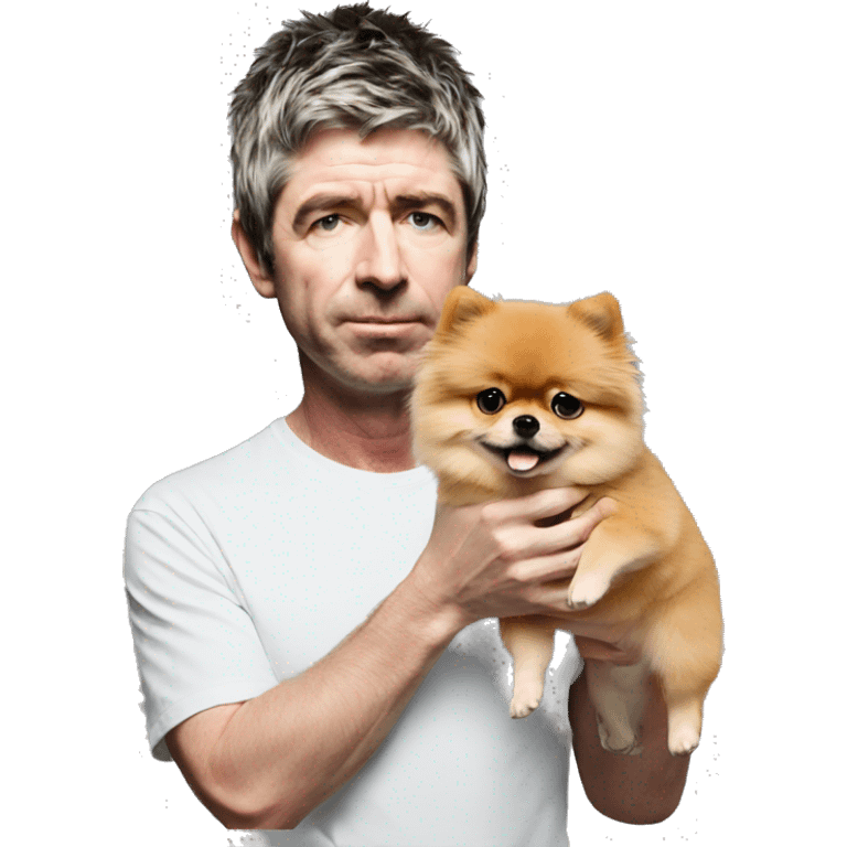 Noel Gallagher holding a pomeranian emoji